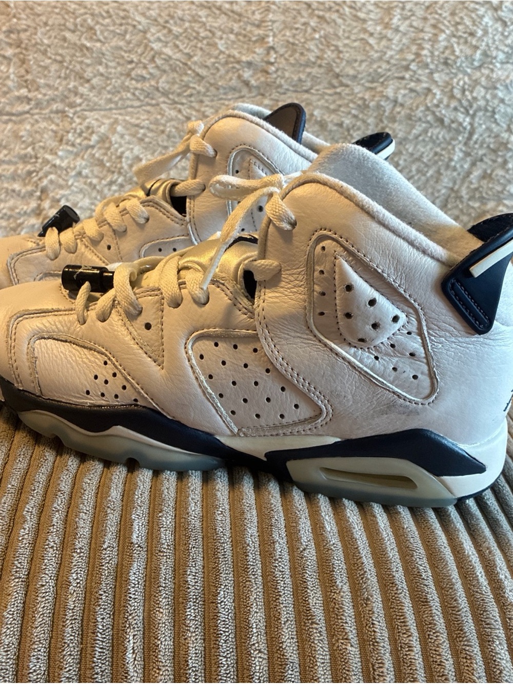 Jordan White and Navy High-Top Basketball Sneakers